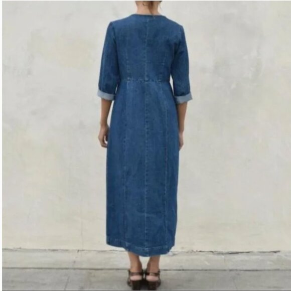 Ilana Kohn Button Down Blue Cotton Denim Dress 3/4 Sleeve Rose MidiMaxi Duster 8 - Picture 4 of 12